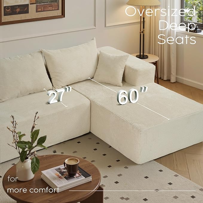 Cloud Sectional Couch with L-Shape Chaise,Modern Modular Sofa with Deep Seat, Upholstered Couches for Living Room Bedroom,No Assembly Required, Beige (Right Facing Chaise)