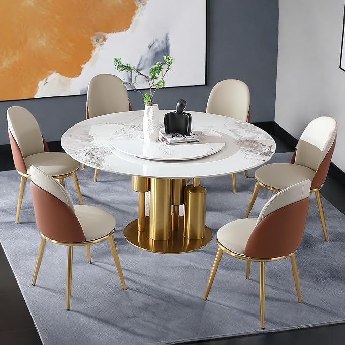 Dining Chairs Set of 2, Modern PU Leather Dining Gold Metal Legs for Living Kitchen Dining Room Beige