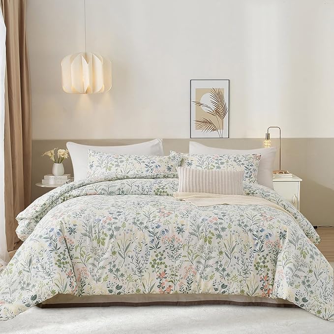 EAVD Botanical Floral Comforter Set Twin XL Soft Chic Cute Colorful Floral Leaves Print Bedding Set 1 Twin XL Comforter and 2 Pillowcases Vintage Garden Botanical Comforter Set for All-Season