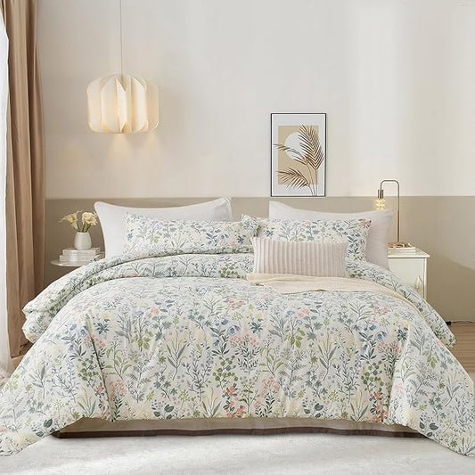 EAVD Botanical Floral Comforter Set Twin XL Soft Chic Cute Colorful Floral Leaves Print Bedding Set 1 Twin XL Comforter and 2 Pillowcases Vintage Garden Botanical Comforter Set for All-Season