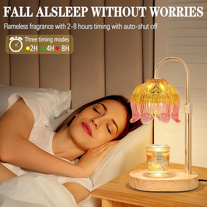 Candle Warmer lamp with Timer Dimmer,Electric Candle Warmer, Vintage Flower Lotus lamp,Compatible with Various Candles, Gifts for Mom Women,Candle Lamp for Bedroom Home Decor (Flower lamp-Light Pink)