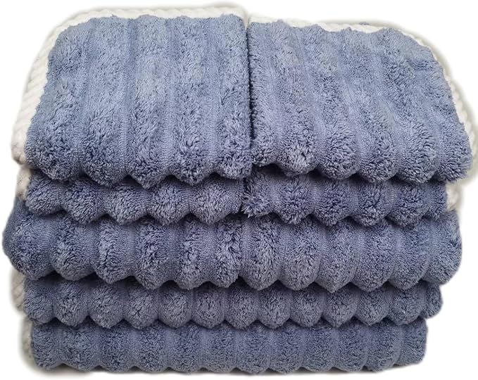 Soft Bath Towels Set, Microfiber Ribbed Oversized Bath Towels Extra Large for Bathroom, Home, Hotel, Spa, Beach, Pool, Gym (8-Piece Towel Set, Blue)