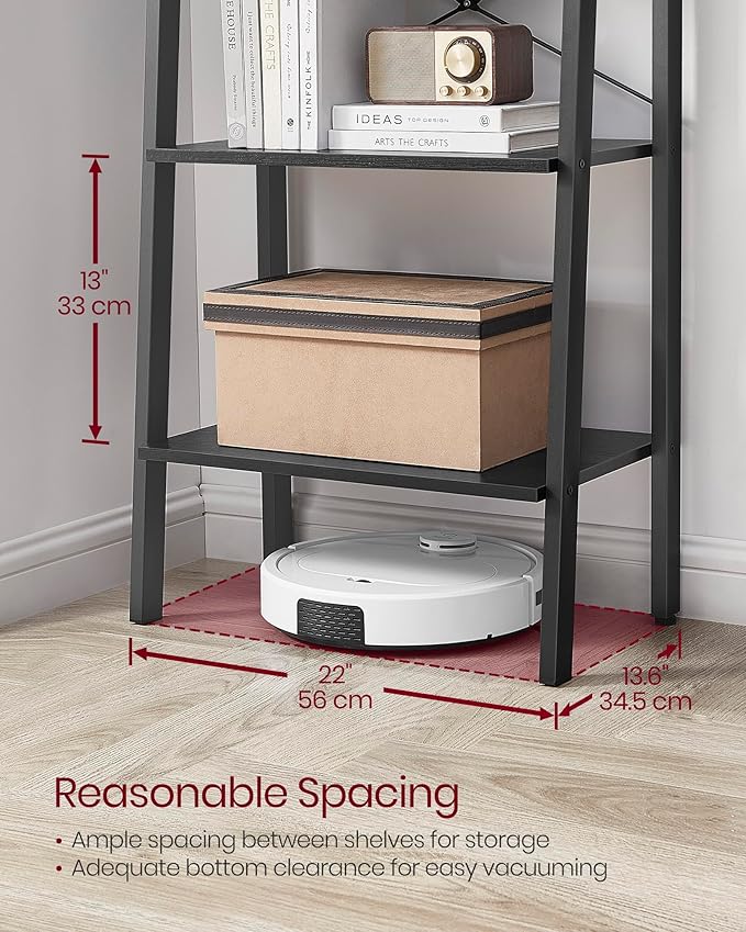 VASAGLE Ladder Shelf, 5-Tier Bookshelf, Storage Rack, Bookcase with Steel Frame, for Living Room, Home Office, Kitchen, Bedroom, Industrial Style, Ebony Black and Ink Black ULLS045B56