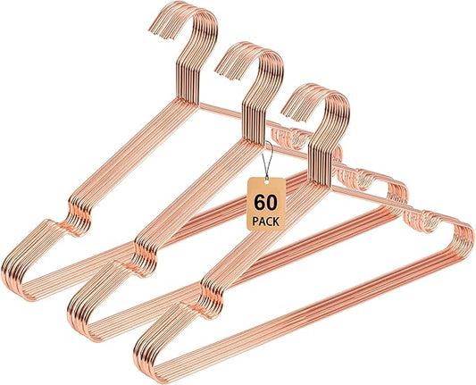 Rose Gold Adult Metal Wire Clothes Hangers, 16.5" Metal Hangers for Clothes Strong Hangers, 60 Pack Space Saving for Coat Suit Bridal Boutique Dress Closet Dorm Clothing Rack