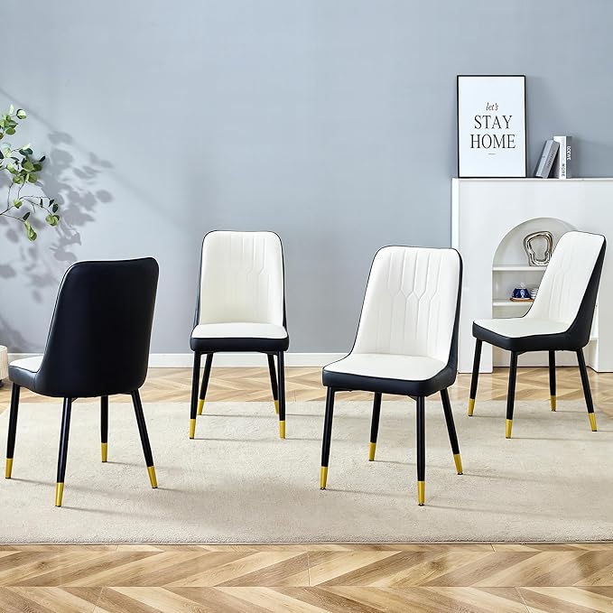 Dining Chairs Set of 4，Modern Dining Chairs, Equipped with PU Leather Backrest Cushions and Metal Legs, Suitable for Restaurants, Kitchens, and Dining Room Chairs