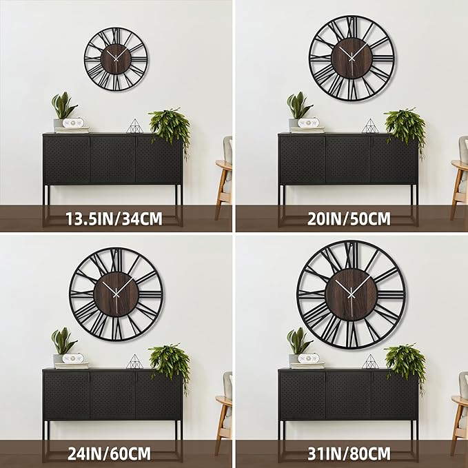 Large Wall Clock for Living Room Decor, 24 Inch Non Ticking Silent, Battery Operated Modern Vintage Oversized Wall Clock for Bedroom Kitchen