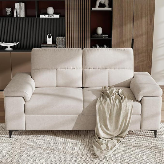 71.25" Modern Sofa Couch for Living Room, Deep Seat Sofas with 8”Cushion, Comfy 2-Seater Chenille Loveseat with Convertible Armrest, Removable Sofa Cover, High Leg (Beige)