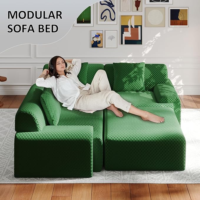 113" Modular Sectional Sofa Upholstered 3-Seater Sofa with Movable Ottoman, Oversized 4-Seater Couch with 3 Throw Pillows High-Density Foam No Assembly Free Combinations