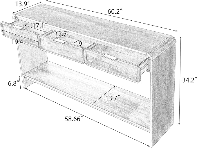 Christopher Knight Home Tida Vintage Narrow Console Table with Drawers, Solid Wood Entryway Table with Open Storage Shelf, Behind The Couch Long Sofa Table for Living Room, Brown