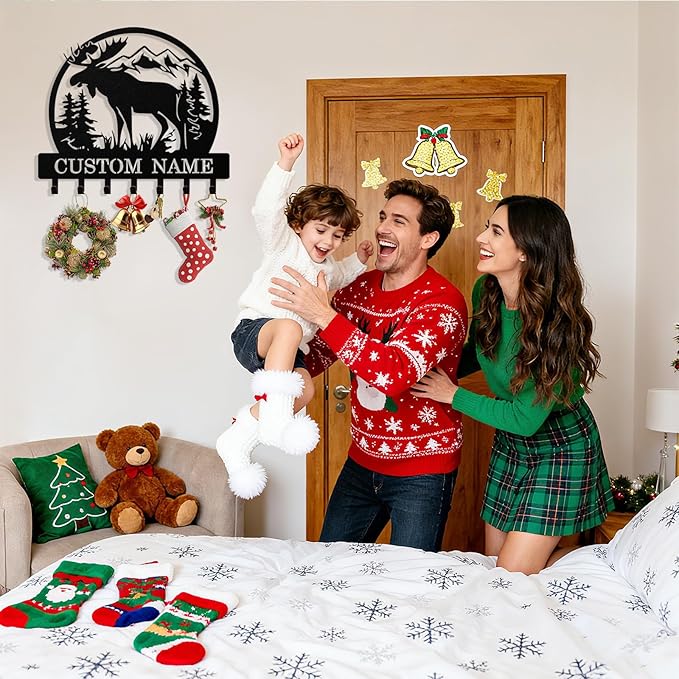 Personalized Deer Key Holder Wall Mount, Custom Metal Keys Hanger for Wall with Name, Custom Key Rack Holder with Hooks for Entryway, Front Door, Hallway, Living Room, Kitchen