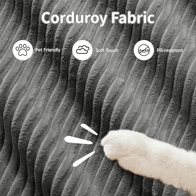 80" Modern Corduroy Boneless Love Seat Couches with 1 Ottoman, 2 Seater Large Sectional Couches for Living Room, Gray Cloud Modular Sectional Sofa, Memory Foam, Extra Deep Loveseat, No Assembly