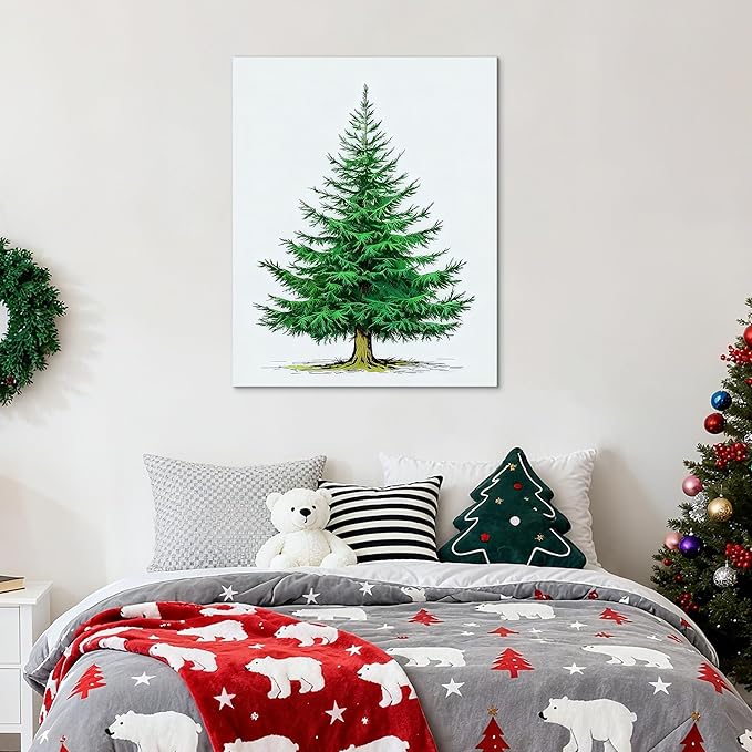 Framed Christmas Pictures Wall Decor,Vintage Pine Tree Prints,Winter Christmas Canvas Wall Art Decoration for Bedroom Bathroom Living Room Rustic Xmas Holiday Gifts (Christmas Tree 6, 24'' X 36'')