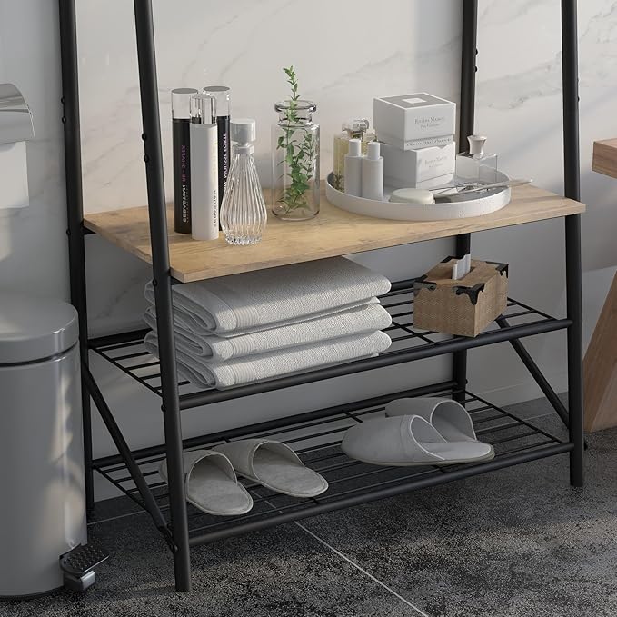 MDF Hall Tree with Bench, 4-in-1 Entryway Coat Rack with Storage Shelf & Shoe Organizer, Sturdy Freestanding Furniture for Living Room, Bedroom, Mudroom