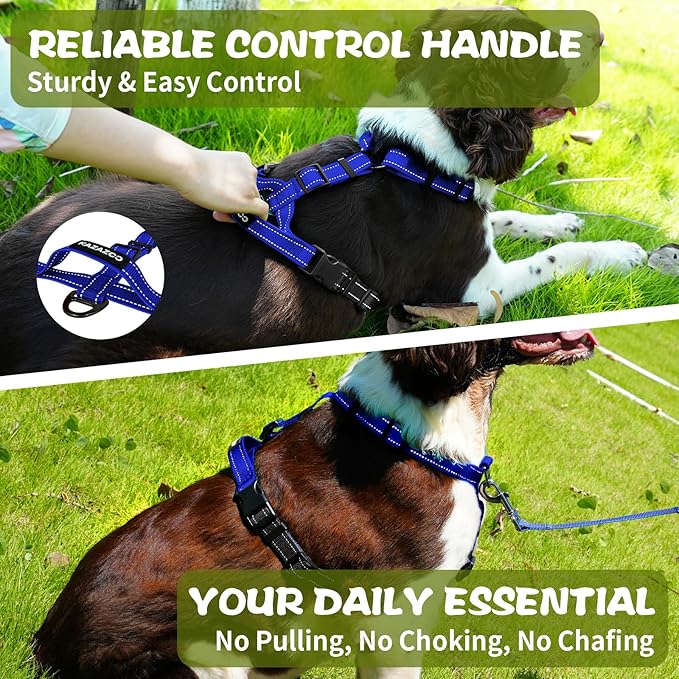 No-Pull Harness,Y-Shaped Design,Buckle-Neck Balance Harness with Reflective Stitching, Ideal for Dog Training and Night Walking, Padded Handle, Durable High-Tensile Nylon Blue-S