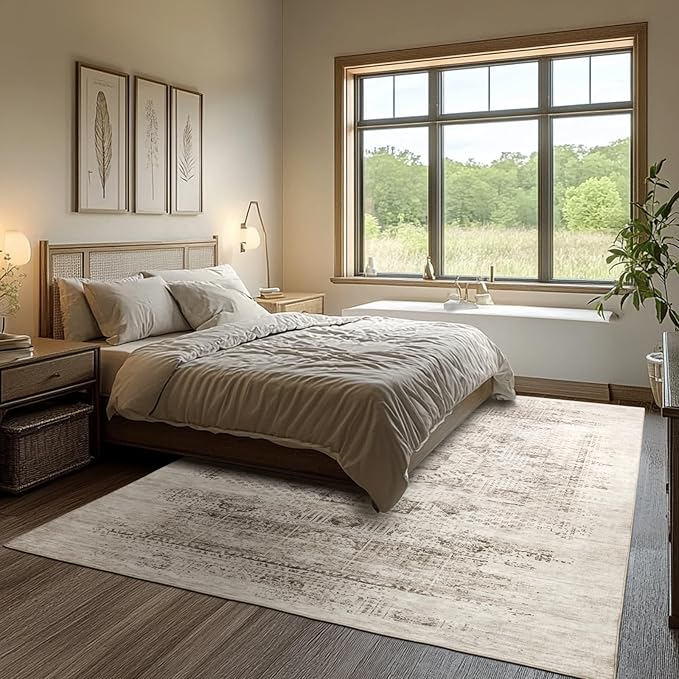 Washable Rugs 8x10 Area Rugs for Living Room,Bedroom,Dining Room- Modern Abstract Large Area Rugs with Non Slip Rubber Backing,Soft Low Pile Neutral Accent Carpet for Nursery Dorm Home Office