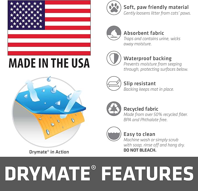 Drymate XL Original Cat Litter Mat, Contains Mess from Box, Protects Floors, Urine-Proof, Machine Washable, Soft on Kitty Paws, Absorbent, Waterproof (USA Made, Recycled Content)(29”x36”)(Blue Floral)