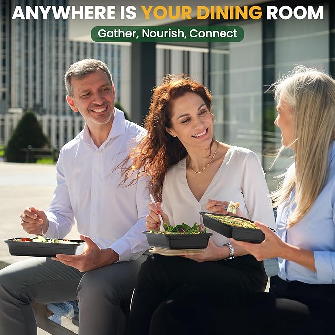 38oz Meal Prep Containers [50-Pack], Reusable Bento Box with Easy-Snap Leakproof Lids - Microwave, Dishwasher & Freezer Safe Food Storage, BPA-Free Plastic Lunch Containers (Black)