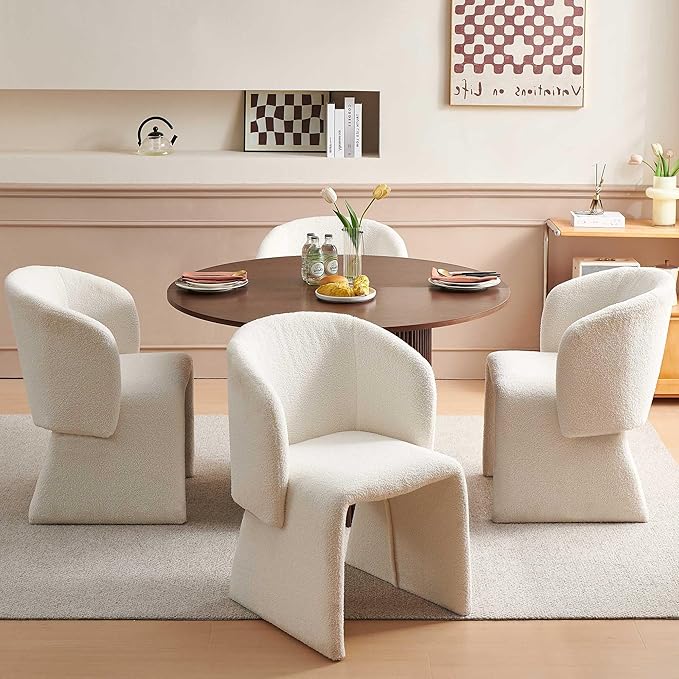 Dining Chair Upholstered Set of 4,Stylish Accent Barrel Side Chairs Cozy Sofa Chairs Teddy Velvet Comfortable Armchairs for Bedroom Reading Room Waiting Room Kitchen Dining Room