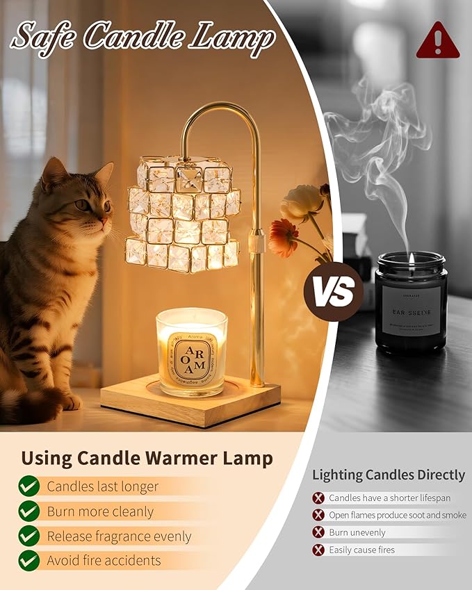 Seniny Electric Candle Warmer Lamp - with Time Dimmable Adjustable Height Candle Lamp Warmer for Jar Candles,Christmas Wax Melt Wamer, Birthday Gifts for Women Mom, House Warming Gifts New Home Decor