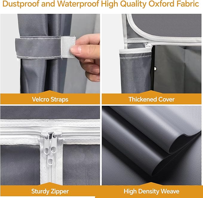 H4 Heavy Duty Clothes Rack with Cover, Rolling Garment Rack on Wheels, Portable Closet for Hanging Clothes, Black Clothing Rack with Grey Cover, Max Load 380LBS