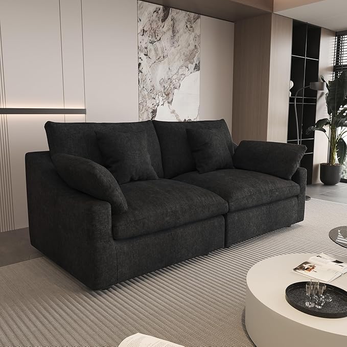 WJShome 83" Cloud Couch Sectional for Living Room, Down Filled Modular Sectional Sofa,Love Seat Sofas,Convertible Couch, Sofa Covers Washable&Replaceable,Black