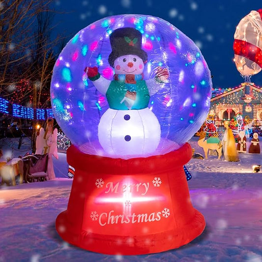 VCUTEKA Christmas Inflatables Outdoor Decorations - 5FT Inflatable Ball with Christmas Snowman Blow Up Built-in Colorful LED Lights for Holiday Yard Garden Lawn Xmas Decor