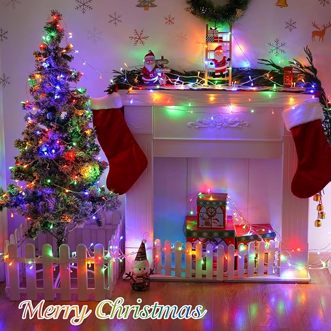 QITONG Multicolor Christmas Lights Outdoor, 165ft 500 LED String Light with 8 Modes, Clear Wire Twinkle Xmas Lights Plug-in Indoor
