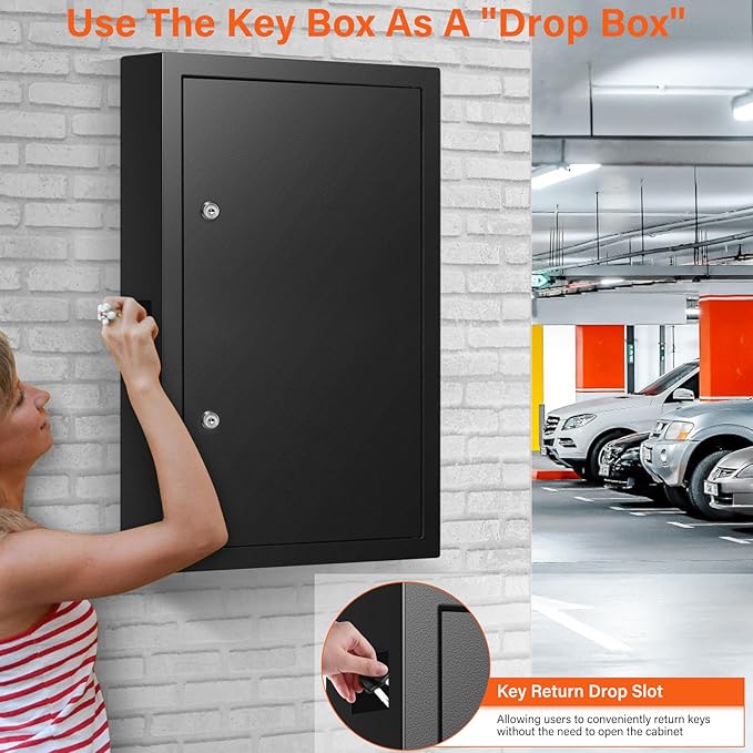 200 Keys Dual Lock Key Cabinet, Anti-Theft Key Lock Box with Key Tags, Adjustable Key Organizer Wall Safe for Car Office House Garage Rental Business
