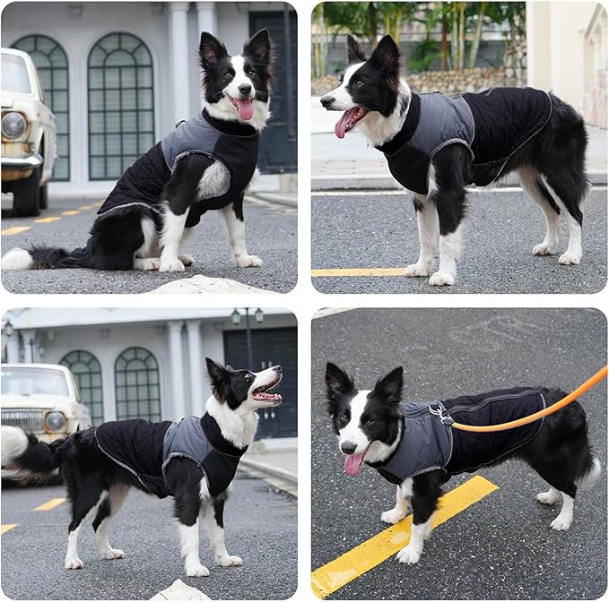 Warm Fleece Dog Coats for Large Dogs,D-Rings Waterproof Puppy Jacket for Cold Winter,Black XXL