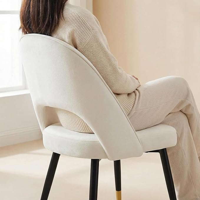 LukeAlon Classic Velvet Dining Chairs Set of 2, Upholstered Open Back Kitchen Chair with Metal Legs Armless Side Chairs Mid Century Dinner Chairs for Dining Room, Beige