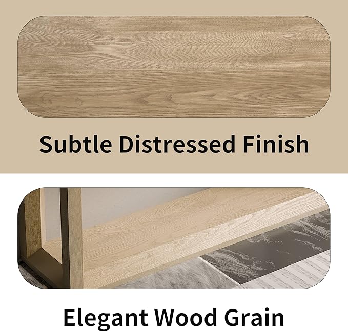 60" Rectangular Solid Wood Veneer Console Table for Entryway, Wide Sofa Table, Behind Couch Table with Ample Storage for Entryway & Living Room, Oak