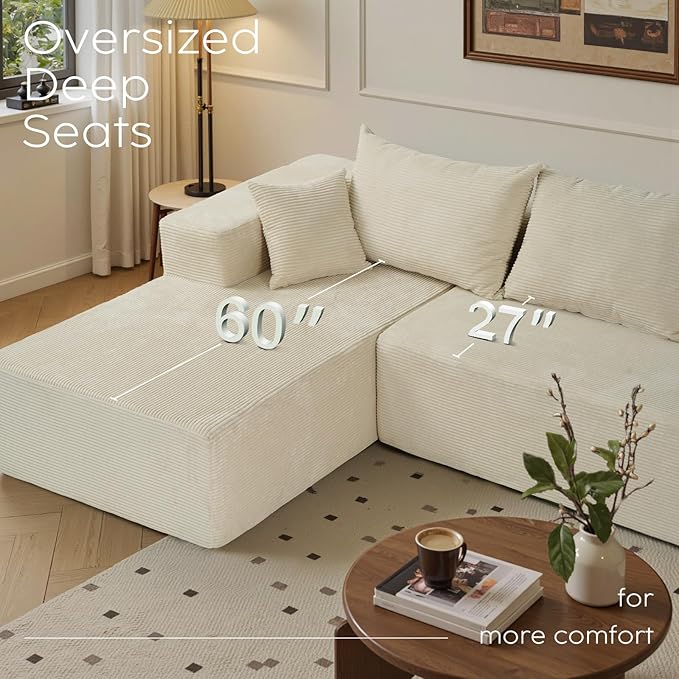 Beige Sectional Couches for Living Room, Boneless Couch with L-Shape Chaise, Modular Sofa in Box with Deep Seat, No Assembly Required