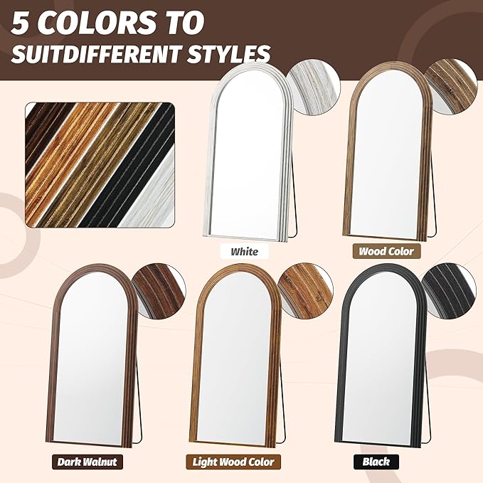 Antok Full Length Mirror 76"×41" Floor Mirror Standing Tall Mirror, Arched Stand up Large Wall Mirrors, Freestanding Full Body Mirrors for Bedroom Living Room Wood Vintage Style Brown