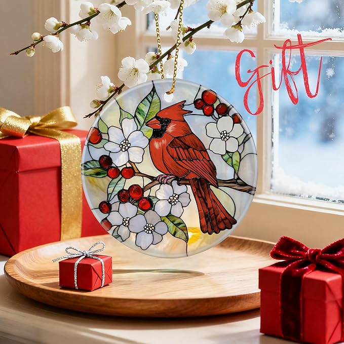 Cardinal Ornament for Christmas Tree | Christmas Ornaments, Red Bird Decor, Holiday Decor Gifts for Bird Lovers, Cardinal Memorial Gifts, Gift Exchange & Gift Idea, Giftbox Included