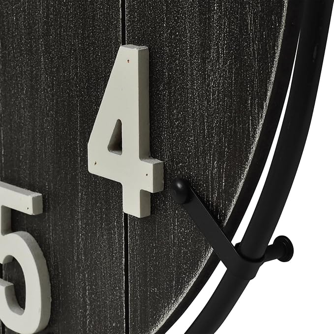 Large Old Town Farmhouse Black Wall Clock 24 Inch Rustic Antique Wood with Metal Circle and Large Numerals Silent Battery Operated Wall Clock for Office Kitchen Bedroom Living Room