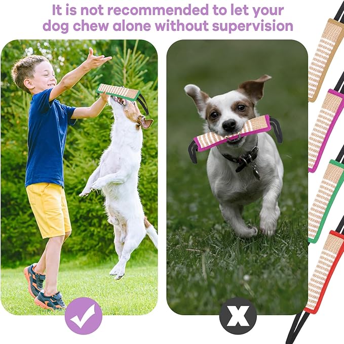 Kacctyen 4 Pcs Dog Tug Toys, Jute Pillow Pull Toy with 2 Strong Handles Tug of War Interactive Play Puppy Training Equipment for Medium to Large Dogs, 4 Colors(Stylish Color)