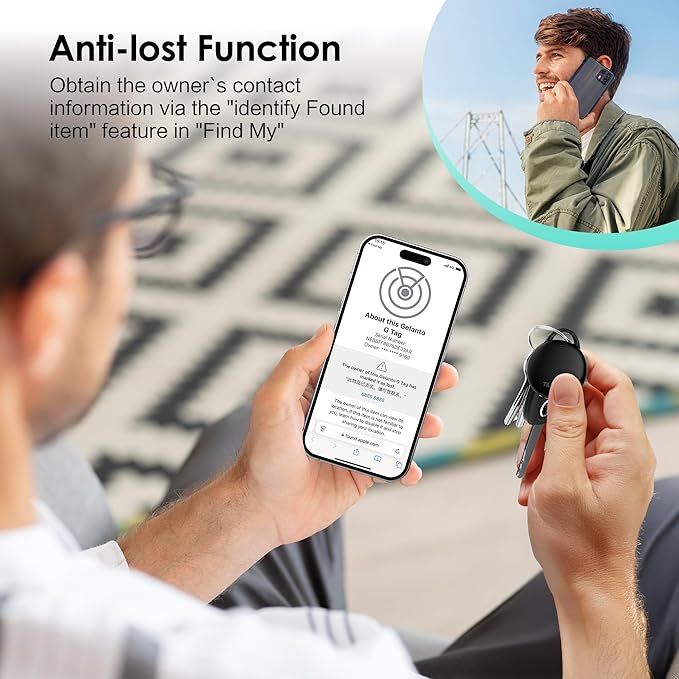 Air Tracker Tags-1 Pack: Bluetooth Tracker Works with Apple Find My (iOS Only), Key Finder and Smart Tag Locator for Luggage, Backpack, Suitcases, Pets, Replaceable Battery(Black)