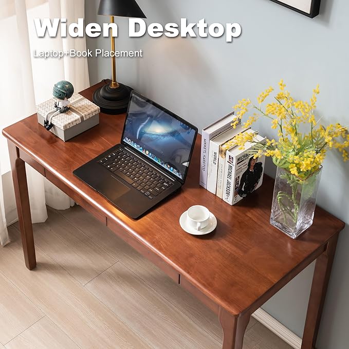 Solid Wood Desk with Drawers, Small Computer Desk for Small Spaces, Gaming Study Home Office Desks for Work, Student PC Desk for Bedroom, Escritorios para Cuartos (Cherry Color, 39inch)