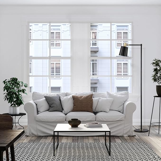 GLOBE Electric 12916 Lex 60" Floor Lamp, Black, Satin Finish, Gold Accents