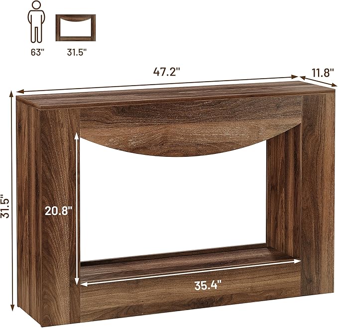 Farmhouse Console Table, 47 Inches Entryway Console Table with LED Light, Sofa Table Behind Couch, Wooden Accent Entryway Table for Living Room, Hallway