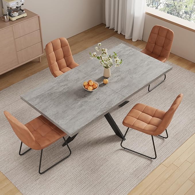 ZckyCine 7-Piece Dining Table Set, 6-Person Modern Rectangular Wooden Expandable Dining Table and 6-Person Leather Dining Chairs, 6-Person Kitchen Table and Chairs, Perfect for Kitchen Dining