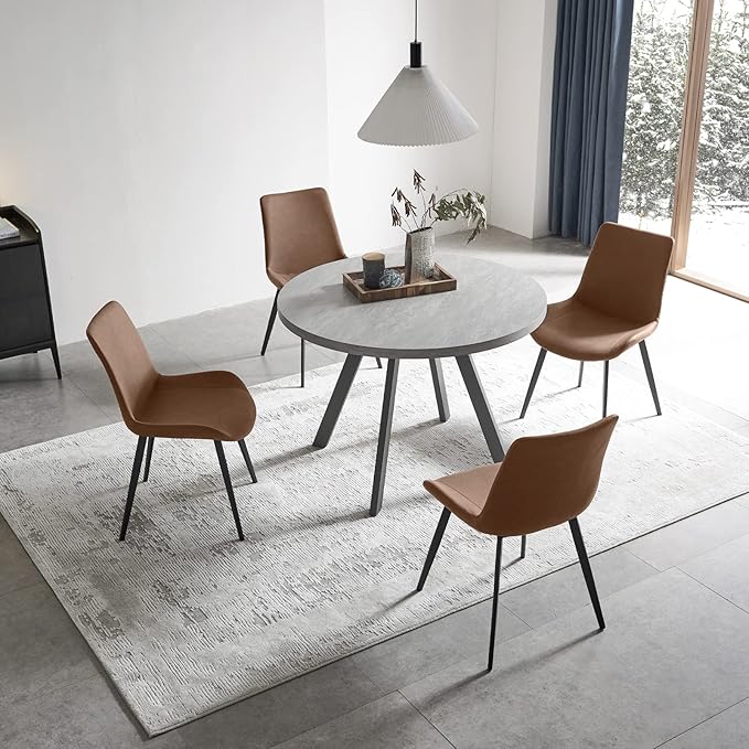 Round Dining Table Set, Mid Century Modern Small Round Dining Table Set, Saving Space (Table + 4 Brown Chairs)
