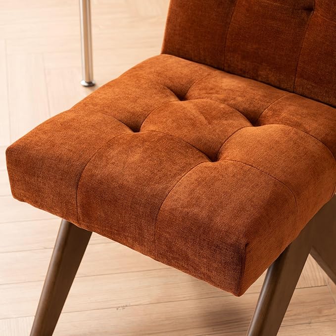 Rowill Modern Upholstered Dining Chairs Parsons Chair Linen Fabric Kitchen Chairs Tufted Armless Dining Room Chairs with Wood Legs Set of 2, Burnt Orange