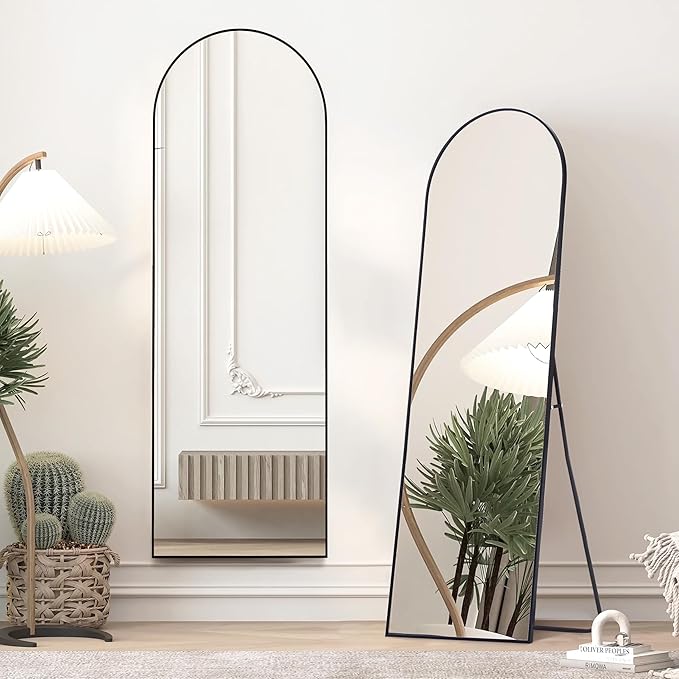 Arched Full Length Mirror, Floor Mirror with Stand, 59"x16" Mirrors for Home Decor, Full Length Body Floor Mirrors, Wall Mounted Mirror for Bedroom, Living Room, Black