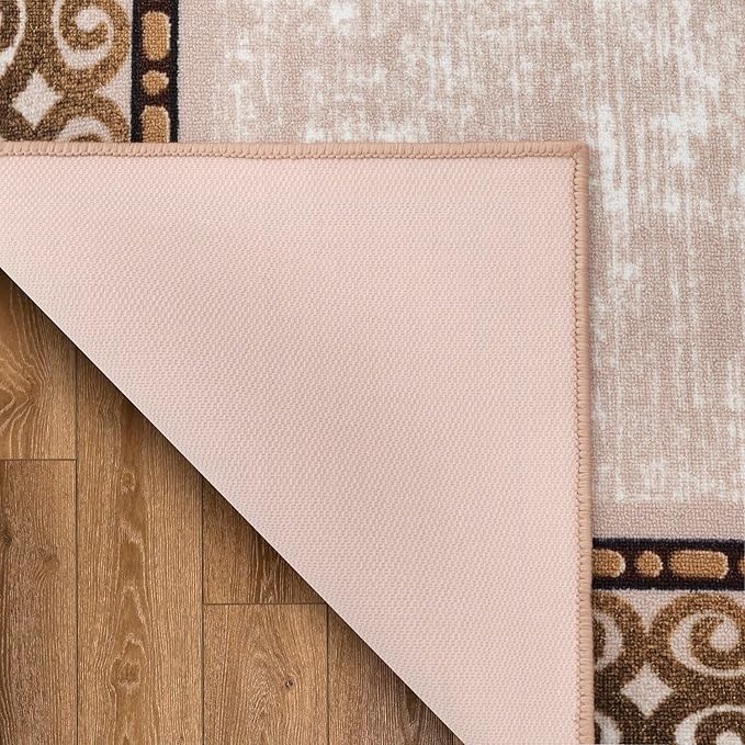 Antep Rugs Alfombras Bordered Modern 3x5 Non-Slip (Non-Skid) Low Pile Rubber Backing Indoor Area Rug (Beige, 3' x 5')