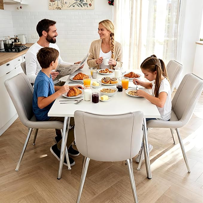 Brage Living Dining Chairs Set of 2, PU Leather Modern Armless Kitchen Dining Room Chairs, Upholstered Accent Side Chairs with Metal Legs (Light Gray)