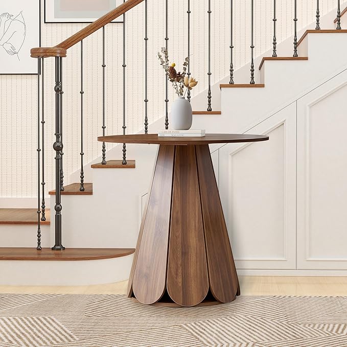 31.5 inch Small Round Dining Table, Modern Kitchen Table for 2 to 4 Person, Farmhouse Wood Circle Dining Room Tables with Pedestal Base, Space Saving Dinner Tables for Apartment, Small Space, Walnut