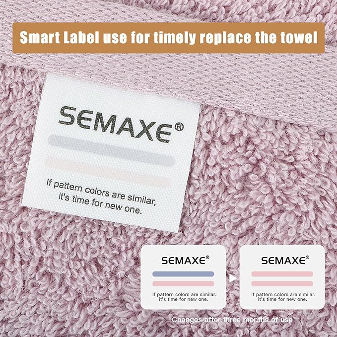 SEMAXE Bath Towel Set, 100% Cotton Absorbent Bathroom Towels with Hanging Loops and Nano-Bio Lifecycle Labels, 8 Piece Towel Set Include 2 Bath Towels, 2 Hand Towels, 4 Washcloths, Purple