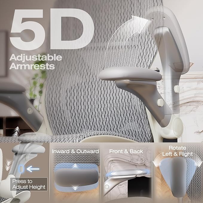 ELABEST X100 Ergonomic Office Chair with Footrest, Big and Tall Home Desk Chair with 5D Flip-Up Arms, Adjustable 3D Lumbar Support,High Back Rolling Computer Chair, Swivel Mesh Chairs (Frosted Dawn)