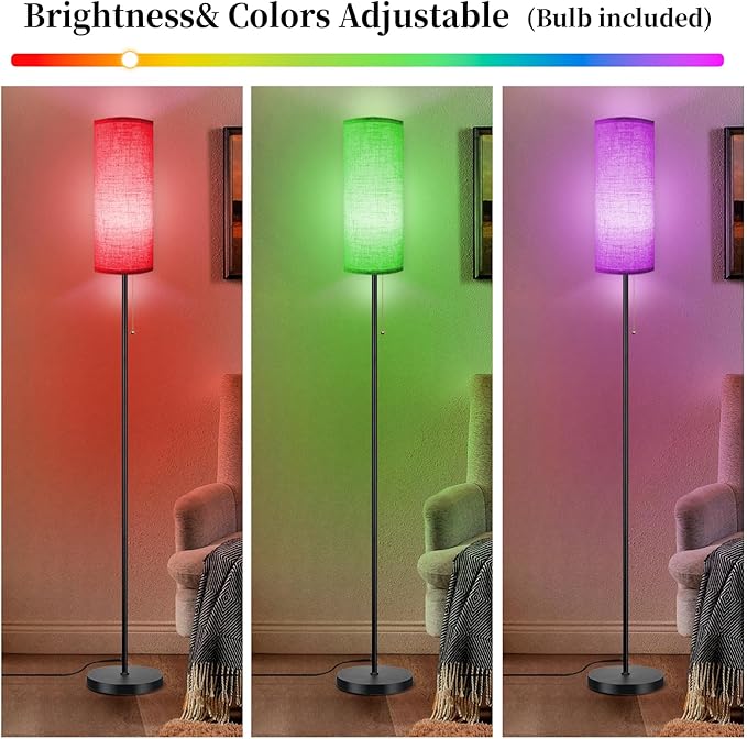Floor Lamp for Living Room, Modern Standing Lamps with Lampshade, Minimalist Tall Lamp with Chain Switch for Living Room, LED Bulb Included (Beige Shade-RGB Bulb)